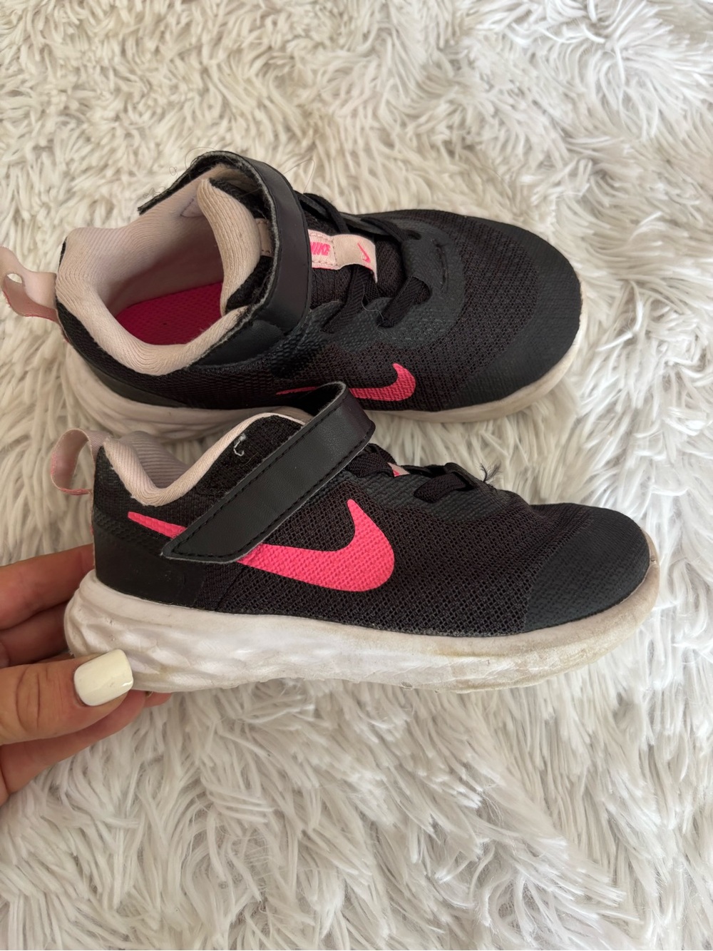 Nike Kids Black Sneakers with Pink Swoosh